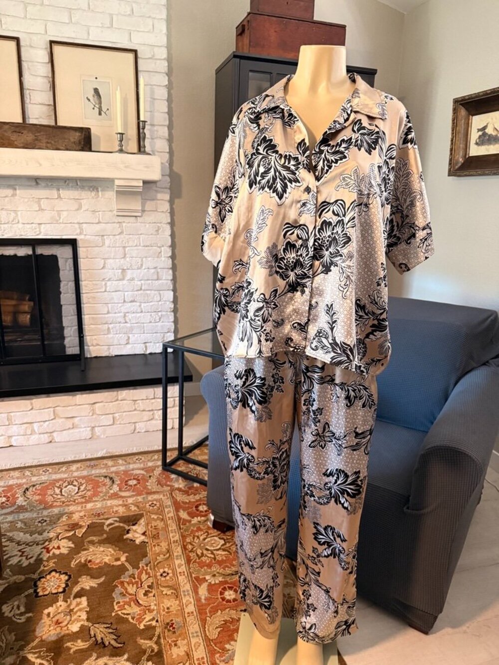 Linea Donatella Long Bottoms Short Sleeve Oversized Button Down Top Pajamas